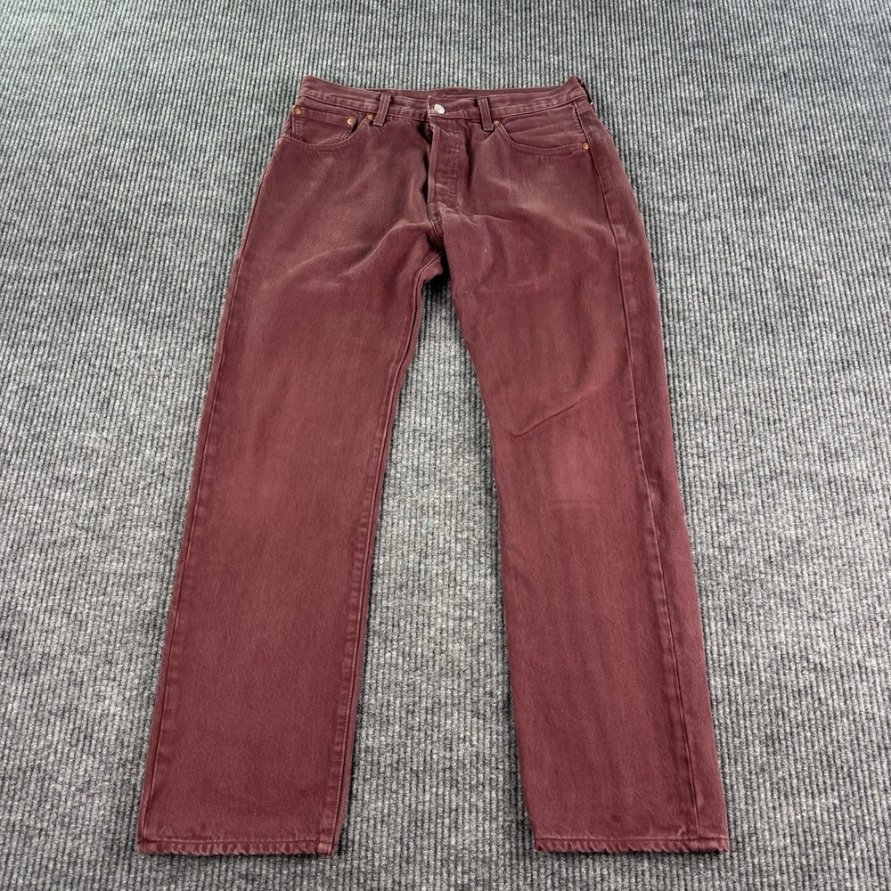 Levis 501 '93 Jeans Men 32x32 Burgundy Red Button Fly Straight Leg Denim Premium